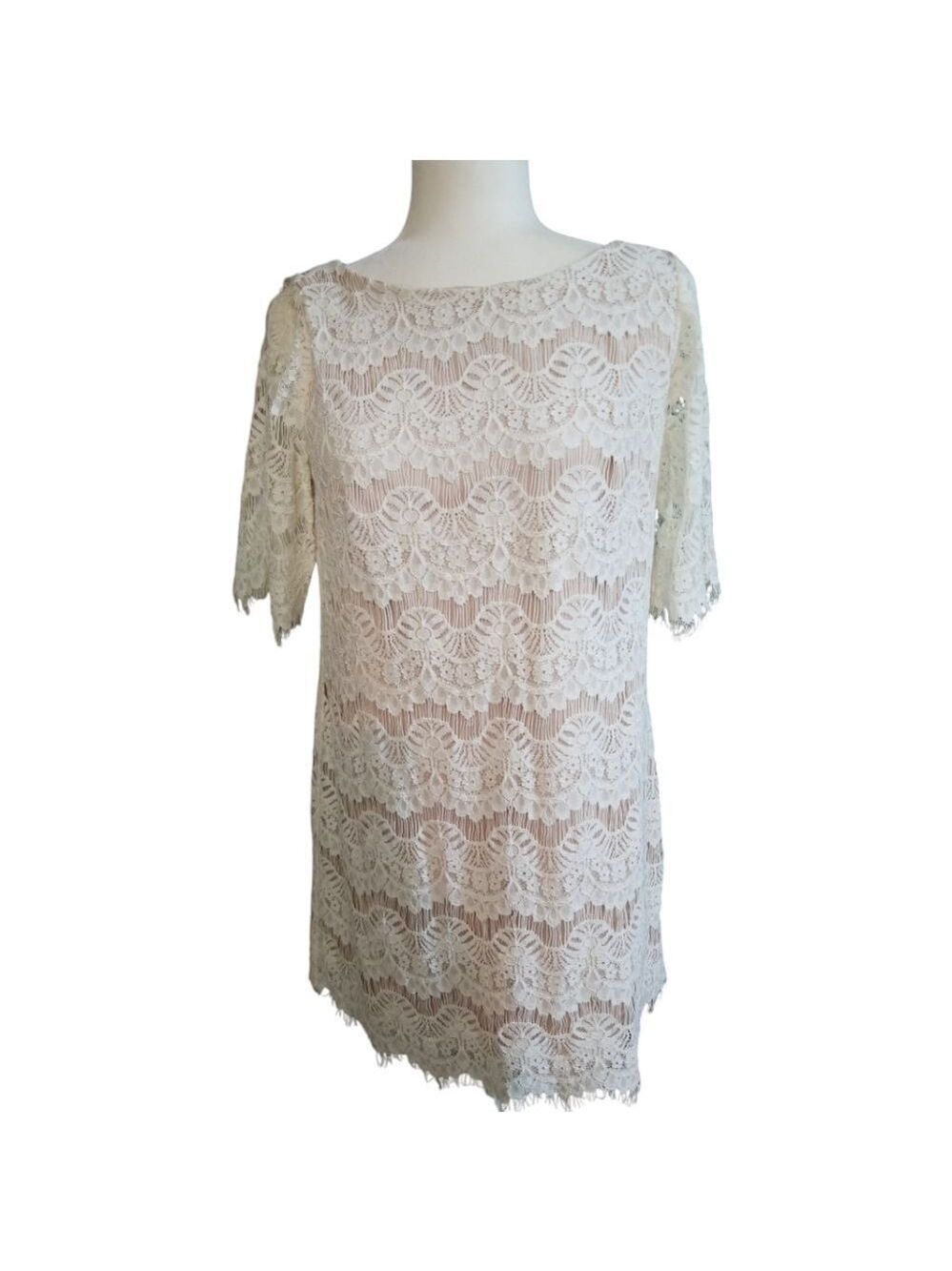 Jessica Howard Sheath Dress Ivory Lace Overlay Size 12 Petite